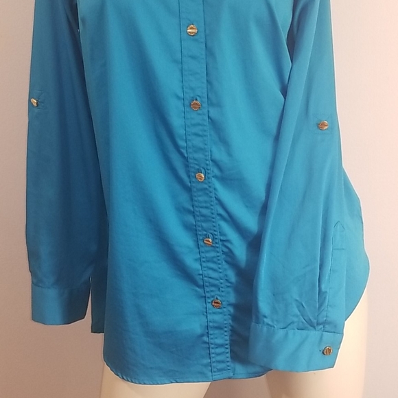Michael Kors - Women's Cerulean Blue Button Down Shirt - Picture 4 of 9